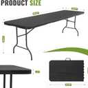 8Ft Plastic Folding Table Heavy Duty Portable Folding Tables 400 lbs, Wood Grain Tabletop for Working Meeting Parties, Picnic, Camping, Garden Dining (Black)