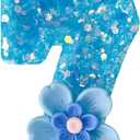 Blue Purple Flower Birthday Number Candles, Flower Theme Party Decorations, Cupcake Decorations, Suitable for Party Celebrations, Boys and Girls Birthday Decorations7