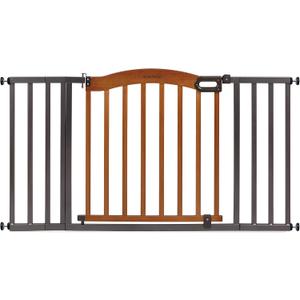 Summer Infant Anywhere Decorative Walk-Thru Pet and Baby Gate, 28 - 42.5 Wide, 30" Tall, Pressure Mounted, Insall In-between Rooms and Doorways, Walnut Wood with Metal Charcoal Accents