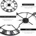 LEIKE Large Wall Clock, 24" Completely Silent, Non Ticking, Battery-Operated,Rustic Round Modern Metal Wall Clock Decor for Living Room, Bedroom and Kitchen, (60cm, Black-Roman Number)