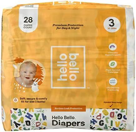 Amazon.com: Hello Bello Premium Baby Diapers Size 3, 27 Count of Disposable, Extra-Absorbent, and Hypoallergenic Baby Diapers with Snug and Comfort Fit, Alphabet Soup : Baby