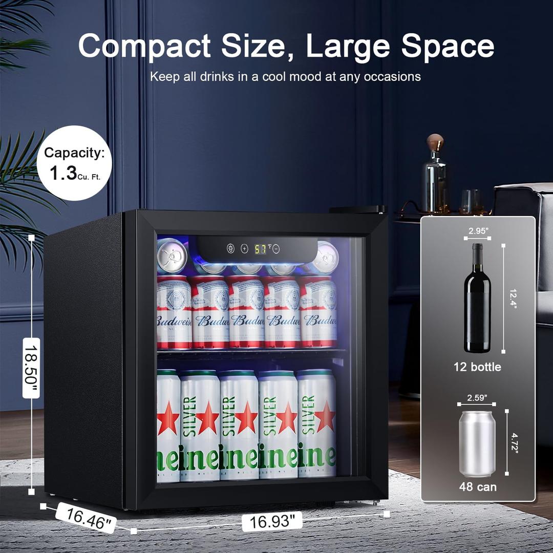 Antarctic Star Mini Fridge Cooler - 12 Bottle 48 Can Beverage Refrigerator Glass Door for Drinks or Beer Wine –Small Drink Dispenser for