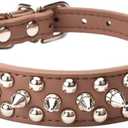Mushrooms Spiked Rivet Studded Adjustable Microfiber Leather Pet Collars for Cats Puppy Dogs (8.2"-10.6" Neck, Coffee)