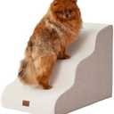Beige Curved Dog Stairs Ramp for Small Dogs & Cats 17" H, 3-Step Dog Steps for Couch Sofa and Chair, Pet Stairs for Cats, Non-Slip Balanced Pet Steps