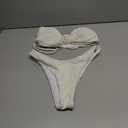 SHENHE Women's Strapless Tie Front 2 Piece Swimsuits Sexy Thong Bandeau Bikini Set (Large, Beige)