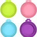 4 Pack Pet Food Can Cover Silicone Can Lids for Dog and Cat Food(Universal Size, One fit 3 Standard Size Food Cans) (Cyan/Green/Pink/Purple)