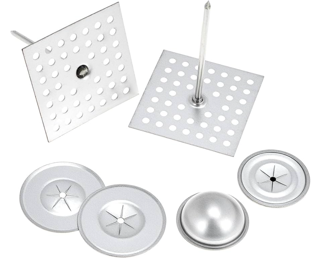 QWORK Perforated Insulation Pins 2-1/2 inch, 7/8 Inch Aluminum Insulation Hangers Cap,1.5 Inch Self Locking Washers, for Foam Wall Board, 50 Sets / 150 Pcs