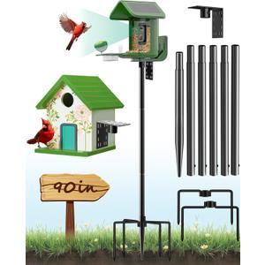 Bird Feeder Pole  90 Inch Height Bird House Pole with 1-Inch Dia Heavy Duty for Birdfeeders, Feeding Stand with Mount Kit for Outdoor, Slip-Fit Connection, Black