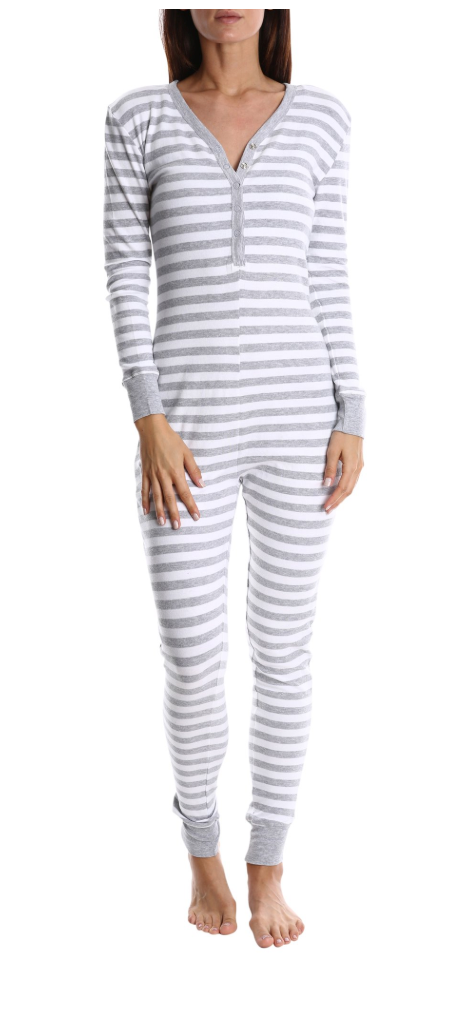 Women's V Neck Long Sleeve Jumpsuit Bodycon One Piece Pajamas Bodysuit Romper Sleepwear (L)