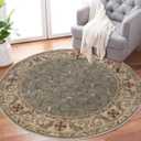 Superior Indoor Area Rug, Jute Backed Rugs for Bedroom, Living/Dining Room, Office, Entryway, Hallway, Kitchen, Traditional Floral Scroll Floor Decor, Heritage Collection, Green, 5' Round