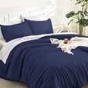 Litanika Navy Blue Comforter Set Full Size, 3 Pieces Boys Men Lightweight Solid Bedding Comforter Set, All Season Fluffy Down Alternative Bed Set (79x90In Comforter & 2 Pillowcases)