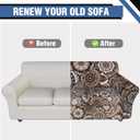 Stretch Couch Covers for 3 Cushion Couch,4-Piece Floral Sofa Covers Couch Slipcovers with Elastic Bottom,Furniture Protector for Living Room with Kids and Pets(Sofa Covers) (A-round Flower+brown Texture)