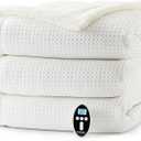 Electric Blanket King Size with Wireless LCD Controller, Waffle Fast Heating Heated Throw Blankets Machine Washable, 6 Heat Levels & 2-10H Time Settings, ETL Certified, White, 100" x 90"