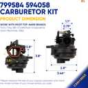 Upgraded 2026 799584 594058 Carburetor Kit - Compatible with Briggs & Stratton Carb 594057 592361 594529 09P600 series Troy Bilt TB110 TB200 103M02 09P702 550EX 625EX 675EX 725 LC121P 163cc Mower
