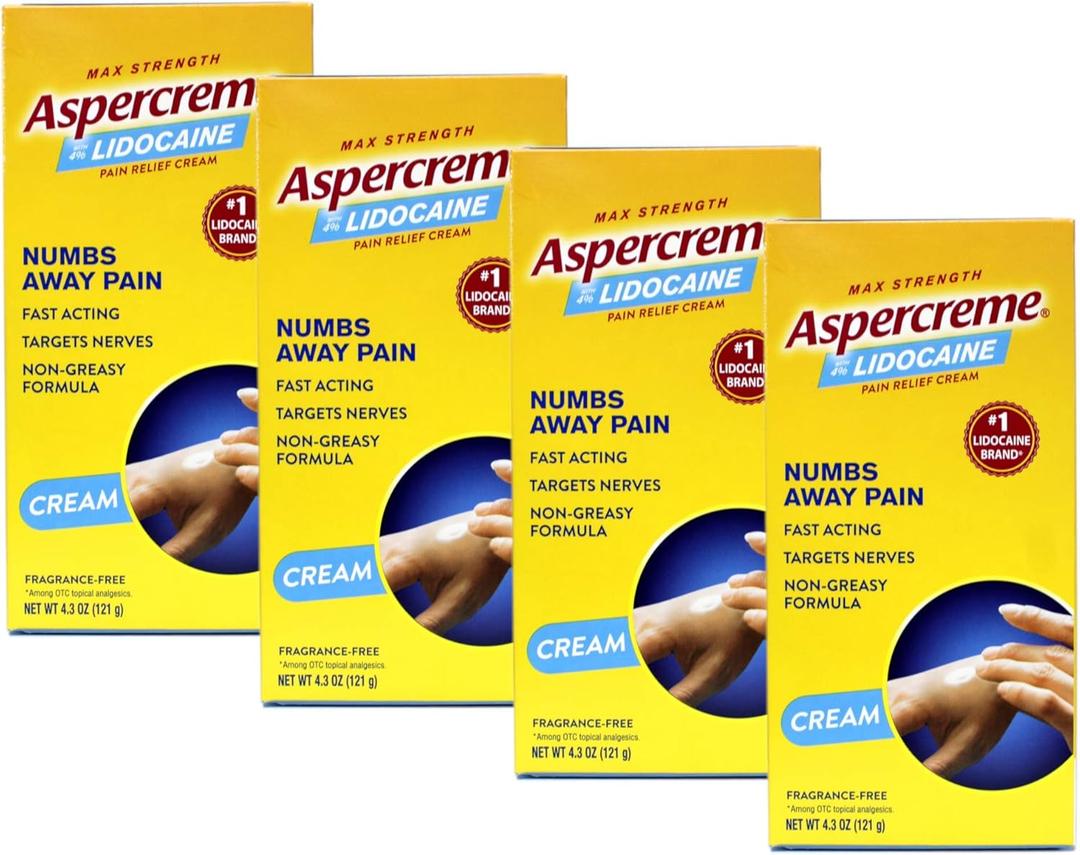 Aspercreme with 4% Lidocaine Pain Relief Cream 4.3 oz Pack of 4