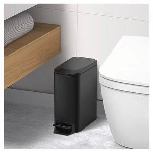 TIPGO Slim Bathroom Trash Can with Lid Soft Close, Step Pedal, 6 Liter / 1.6 Gallon Stainless Steel Trash Bin, Small Garbage Cans for Bedroom, Office, Kitchen (Matte Black