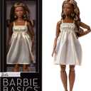 Barbie Basics Model Collector Fashion Doll 09 with Brunette Hair in Golden Dress & Strappy Heels, Universal-fit Fashions & Posable Body
