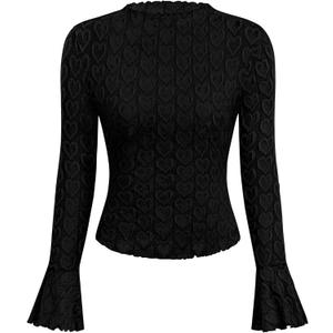 BTFBM Women's 2025 Fashion Tops Long Sleeves Fall T-Shirts Cute Crewneck Basic Business Tees Blouses(Black,X-Small) (Black, XS)