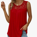 Saloogoe Summer Tank Tops for Women Loose Fit Pleated Tunics Scoop Neck Sleeveless Lace Tops Curved Hem Flowy Size L