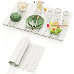 Stone Drying Mat for Kitchen Counter, Large Foldable Stone Dish Drying Mat,Ultra Absorbent Diatomaceous Earth Mats for Countertop Dishes Bottles Cups (23"×15.3",White）