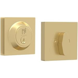 Mega Handles - ROBELL Entry Deadbolt Lock - Heavy Duty Square Locking Deadbolt for Left or Right-Handed Doors - Interior/Exterior - Satin Brass