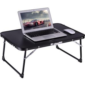 Foldable Laptop Desk, Bed Table for Study & Reading, Portable Mini Picnic Table, Folds in Half with Inner Storage Space (Black-black Edge)
