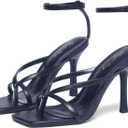 Elisabet Tang Womens Square Toe Heeled Sandals,4.3 inch Square Toe Thong Strappy Ankle Strap Stiletto Heel Sandals Wedding Dress Party Shoes (6, Black)