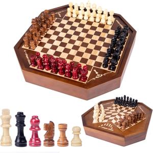 3 or 4 Player Wooden Chess Board Game Set, Chess Game,IQ Game, A Chessboard with Marked Chess Pieces' Positions, A Gift for Chess Enthusiasts
