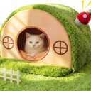 Cat House for Indoor Cats - Cute Cat Bed Cave, Tree Hole Cat Bed Tent for Kittens and Small Medium Pets with Removable Washable Cushion & Anti-Slip Bottom, Enclosed Kitten Bed Hideaway
