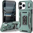 Case Compatible with iPhone17 Pro Phone Case with Stand & Camera Cover & HD Screen Protector, Dual-Layer Shockproof Military-Grade Drop Protection, for 17 Pro (Alpine Green)