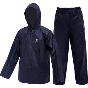 Ultra-Lite Rain Suit for Men Women Durable Protective Rainwear Waterproof Rain Coat Rain Gear for Farming, Hiking (Large, Navy)