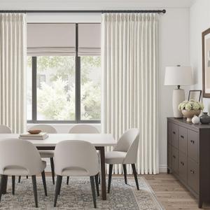 Extra Wide Pinch Pleated Curtains 84 Inches Long for Sliding Glass Door Natural Ivory Thick Linen Textured Light Filtering Semi Sheer Pleat Drapes Hooks Rings for Large Window 1 Panel Cream Ivory