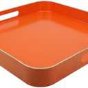 Omuriko Orange Square Decorative Tray with Handles, 13"*13" Versatile Serving Tray for Coffee Table, Ottoman, Ideal for Serving, Displaying, Organizing