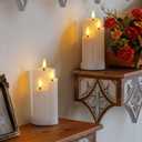 2pcs Flameless 3 Wicks LED Plastic White Candles with Remote Control, 3 Inches x6 Inches Battery Operated Flickering Warm Light Cycle Timer Pillar for Home Party Festival Decoration