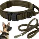 Tactical Dog Collar Leash Set, Adjustable Military Training Nylon Collar Dog Training with Control Handleand Metal Buckle, Dog Collar for Medium Large Dogs (Green, L)