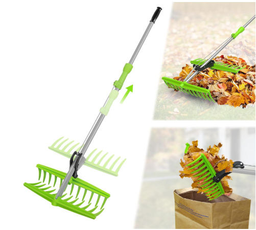 2-in-1 Leaf Grabber Rake, Back Saving Leaf Collector Tool with Long Handle, Efficient Leaf Picker Upper Grabber, Leaves Pickup Shovel for Lawns Yard Work Gardening