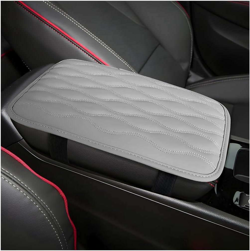 Car Center Console Cover, PU Leather Waterproof Vehicle Armrest Seat Box Cover Cushion Pad, Non Slip Soft Automotive Middle Console Protector, Universal for SUV RV Truck (Gray)