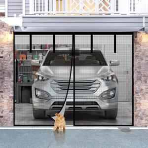 Fiberglass Garage Door Screen, Sunmoxia 8x7Ft Magnetic Heavy Duty Garage Door Curtain with 4 Strapping Tapes - Durable Breathable Mesh Patio Porch Privacy Curtain