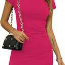 Laughido Women's Short Sleeve Ruched Bodycon Mini Sundress Summer Casual T Shirt Dress (X-Large)