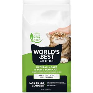 WORLD'S BEST CAT LITTER Comfort Care Unscented 15-Pounds - Natural Ingredients, Quick Clumping, Flushable, 99% Dust Free & Made in USA - Long-Lasting Odor Control & Easy Scooping