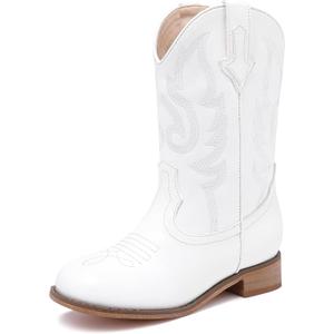Girls Cowgirl Boots Unisex-Child Mid Calf Glitter Toddler Cowboy Boot Little Big Kids Western Riding Shoes (Pure White), Size: 9 Toddler