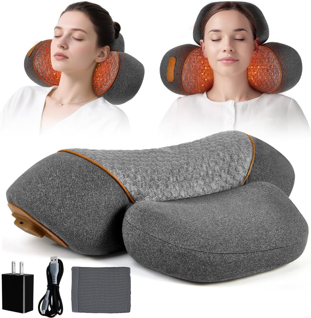 Neck Massager Pillow, 3-in-1 Neck Massager, Travel Massage Pillow for Shoulder Pain Relief, Deep Tissue Pain with Heat and Traction, Hump Corrector