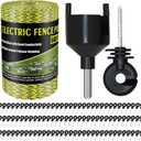 Electric Fence Poly Wire 660 Feet 200 Meters 1/8" Dia Portable Electric Fencing Polywires and 100 Pcs Black Electric Fence Insulator (Grid System Accessories for Animal Husbandry Electronic)