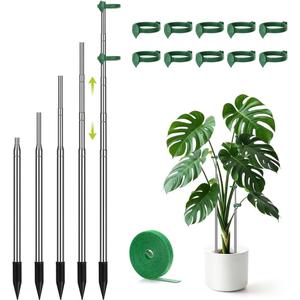 Aieve Extendable Plant Stakes, 13in to 49in Stainless Steel Telescoping Monstera Plant Support Stakes, Indoor Outdoor Garden Stake Support Sticks for Tomato Vegetables Monstera Vine (5 Packs)