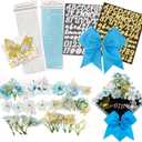 GraduatePro 41 Peices Graduation Cap Decoration Kit DIY Craft, Assorted Flowers Adhesive Glitter Alphabet Letter Numbers Stickers, Gold and Silver Butterfly, Shiny Rhinestones Grad Hat Topper Blue
