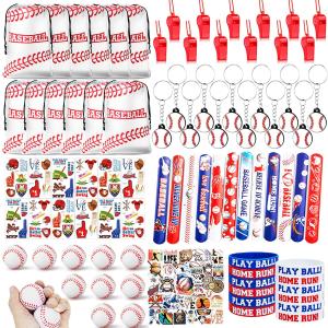 134 PCS Baseball Party Favors, 12 Set Goodie Bag, Mini Stress Balls, Baseball Stickers, Rubber Bracelets, Keychain, Tattoo Stickers, Slap Bracelets, Whistle for Baseball Themed Party Supplies