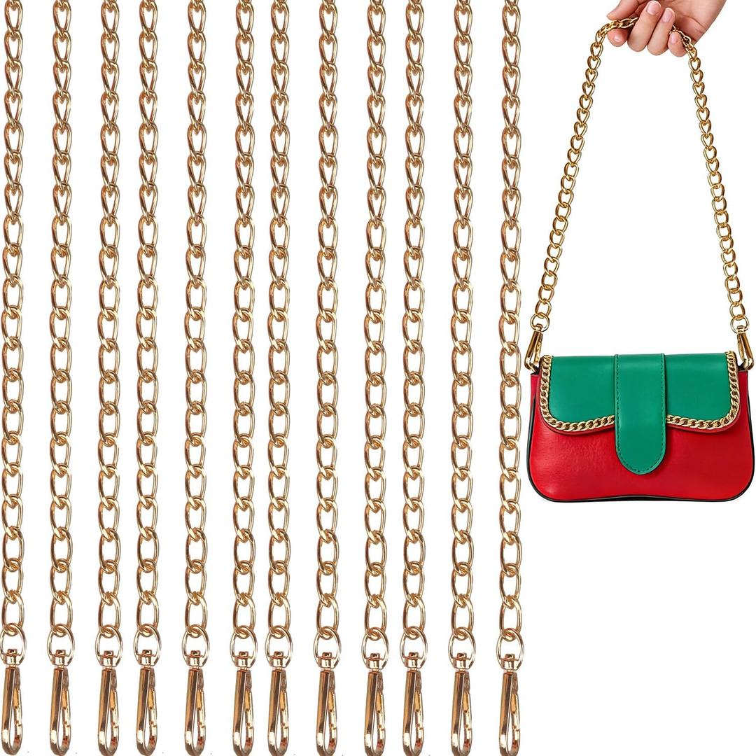 Nsmykhg 12 Pack Flat Purse Chain Strap with Metal Buckle, 47" Metal Replacement Bag Chain for Crossbody, Shoulder, DIY Purse