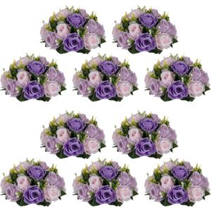 NUPTIO Artificial Flower Ball Centerpieces: 10 Pcs Lilac & Purple & Pink Rose Arrangements for Wedding Party Tables - Faux Silk Floral DIY Kissing Balls for Home Event Dining Decorations