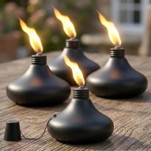 SNOGSWOG Upgraded Tabletop Torches Set of 4, 24.5 oz Citronella Candles for Outdoor, Metal Table Top Torches for Outside, Refillable Torch Lanterns for Patio, Yard, Deck, Garden, Party
