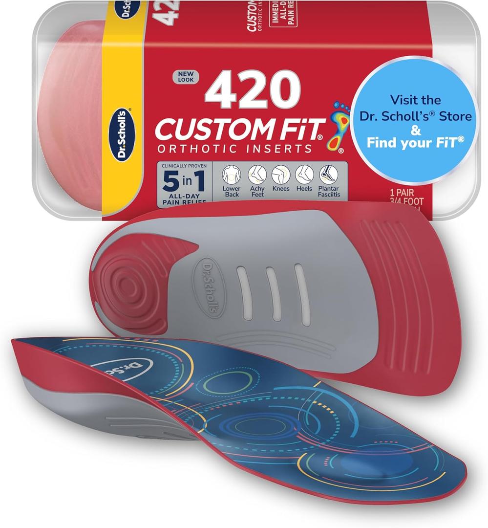 Dr. Scholls Custom Fit Orthotics 3/4 Length Inserts CF 420, 5-in-1 All-Day Pain Relief for Feet, Lower Back, Knees, Heel & Plantar Fasciitis, Arch Support Shoe Insoles for Men Women, FSA HSA Eligible